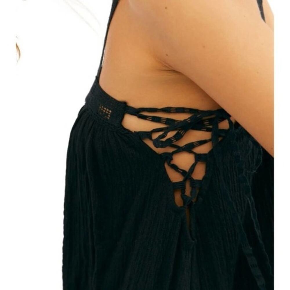 Free People Sweet Thing Bohemian Tunic Dress Witchy XS Black Crochet Whimsygoth - Picture 2 of 9